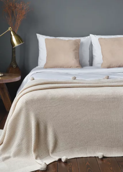 Покрывало декоративное вязаное Mountain, 200x220, бежевое фото №1