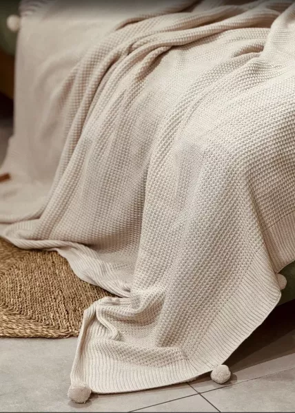 Покрывало декоративное вязаное Mountain, 200x220, бежевое фото №2