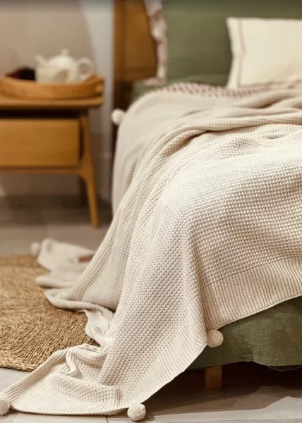 Покрывало декоративное вязаное Mountain, 200x220, бежевое фото №3