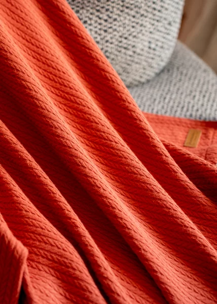 Плед декоративный с помпонами, 120x220, терракотовый фото №2