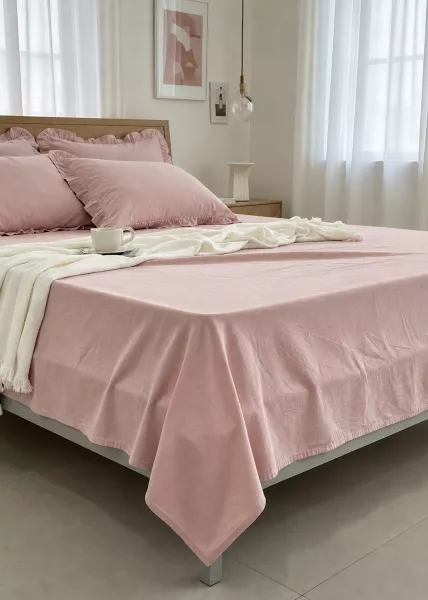 Простыня из вареного хлопка, 240х260 (евро), розовая, Astrea