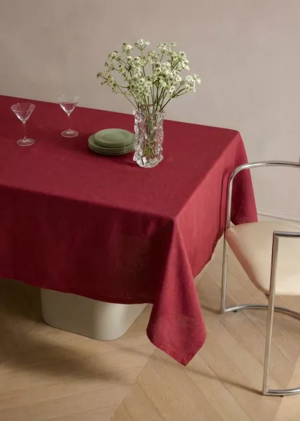 Скатерть из натурального льна 140x200 см, красный фото №1