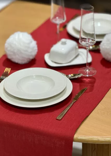 Дорожка из натурального льна 50х160 см, красная фото №3