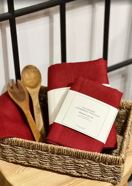 Дорожка из натурального льна 50х160 см, красная фото №2