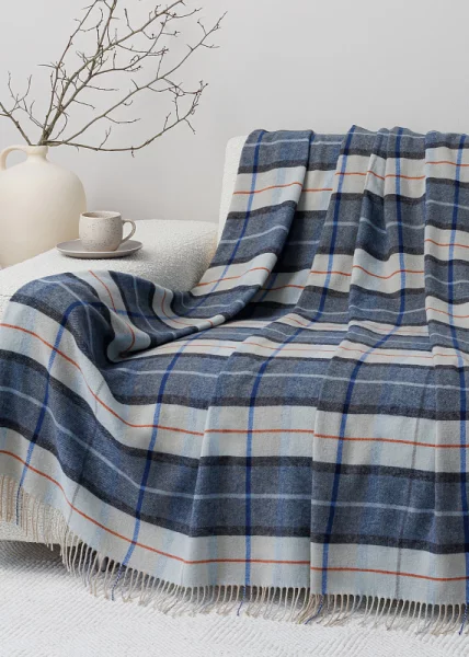 Плед декоративный Тревизо, 150х200, 80% шерсть, 20% полиэфир, синяя клетка фото №1