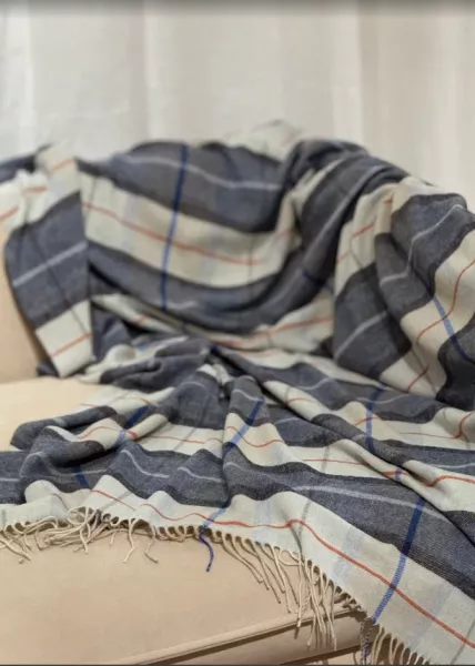 Плед декоративный Тревизо, 150х200, 80% шерсть, 20% полиэфир, синяя клетка фото №5