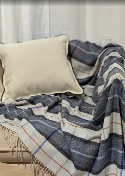 Плед декоративный Тревизо, 150х200, 80% шерсть, 20% полиэфир, синяя клетка фото №4