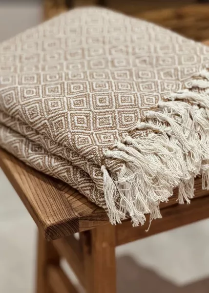 Плед декоративный Diamond, 200х240, хлопок, бежевый фото №6