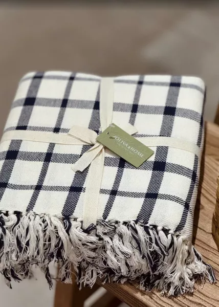 Плед декоративный Plaid, 220х240, хлопок, сине-бежевый фото №3