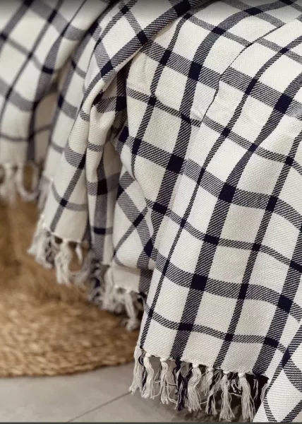 Плед декоративный Plaid, 220х240, хлопок, сине-бежевый фото №4