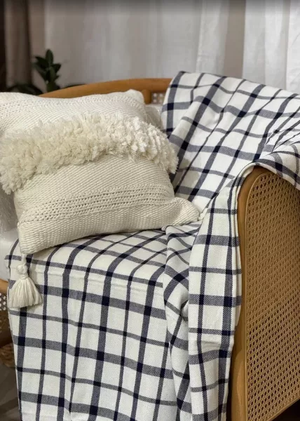 Плед декоративный Plaid, 220х240, хлопок, сине-бежевый фото №5