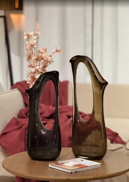 Ваза стеклянная Doro бежевая 31х16,5х68 см фото №5