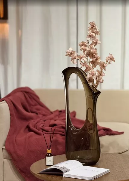 Ваза стеклянная Doro бежевая 31х16,5х68 см фото №3