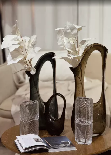 Ваза стеклянная Doro серая 25х14х53 см фото №5