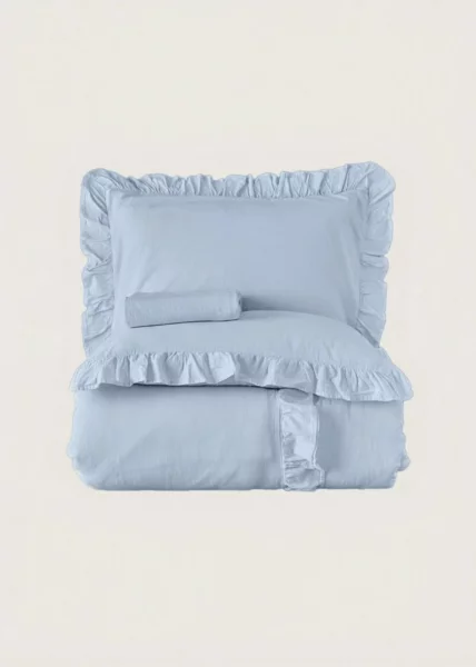 Пододеяльник из вареного хлопка, 240х220 (евро), с воланами голубой, Vesta