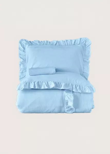 Пододеяльник из вареного хлопка, 160х220, с воланами, голубой, Vesta