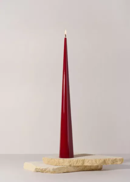 Свеча коническая, 36 см, бордовая