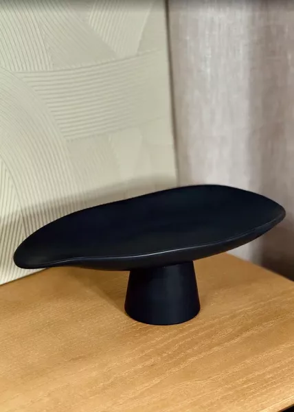 Блюдо керамическое на ножке большое 46х20,5 см, черный фото №2