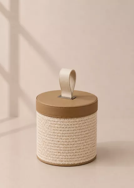 Корзина для хранения Stone с крышкой, 16,5x24,5, экокожа, молочная фото №1