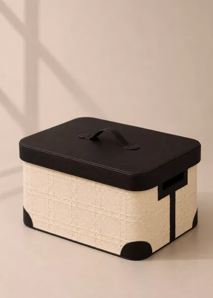 Корзина для хранения с крышкой, 37x28x21, экрю/коричневый