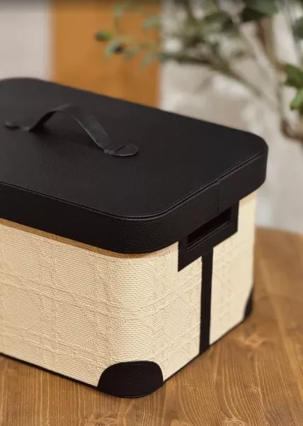 Корзина для хранения с крышкой 37x28x21 см , экрю коричневый фото №3