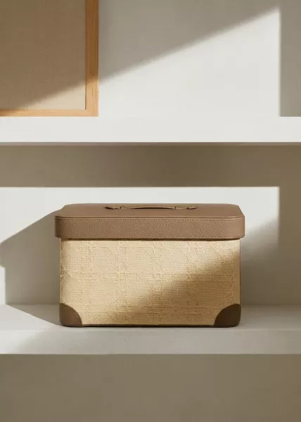 Корзина для хранения с крышкой 37x28x21 см , экрю натуральный фото №1