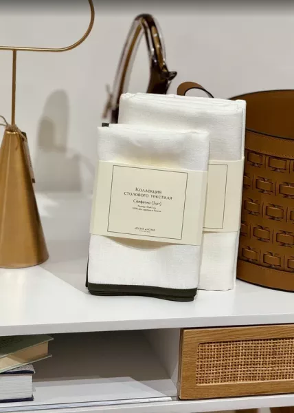 Набор из 2х салфеток с кантом олива 45x45 см из натурального льна, белый фото №7