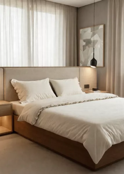 Пододеяльник из вареного хлопка, 200х220 (евро ), с воланами, молочный c кантом, Lotis фото №4