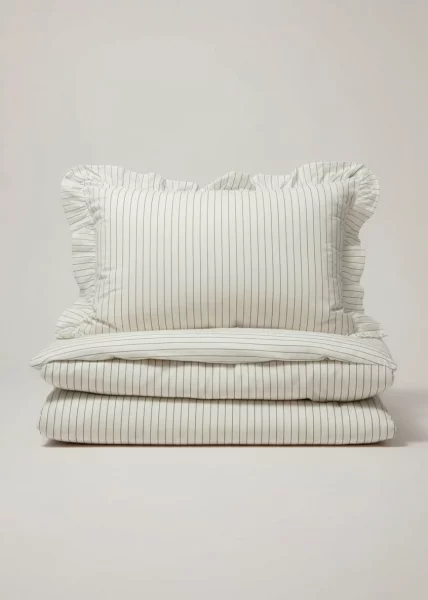 Пододеяльник из вареного хлопка, 160х220 (евро),  с воланами, белая в полоску, Mariner