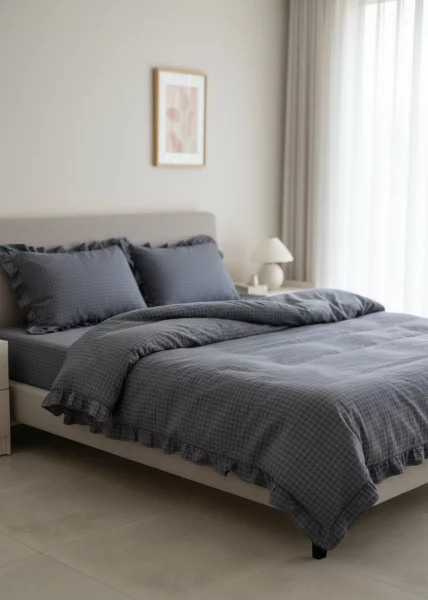 Комплект из 2-х наволочек из вареного хлопка, 50х70, с воланами, клетка графит, Apollo фото №2