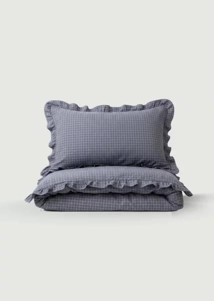 Простыня из вареного хлопка, 240х260 (евро), клетка графит, Apollo