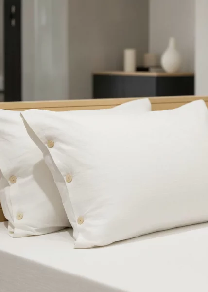 Комплект из 2-х наволочек из вареного хлопка, 50х70, на пуговицах, белый, Santorini фото №4