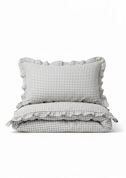 Пододеяльник из вареного хлопка, 160х220,  с воланами, клетка белая, Amphora