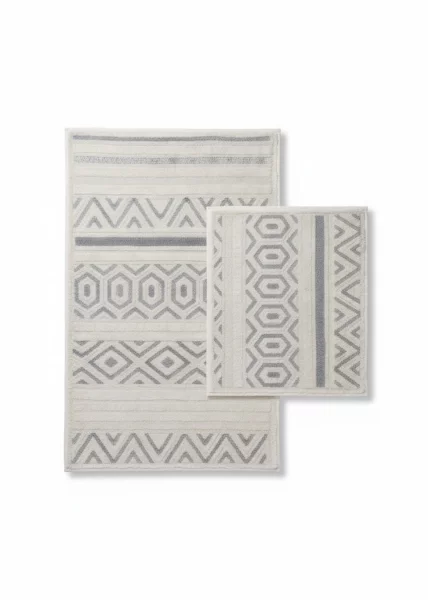 Набор ковриков для ванной Hat 60х100, 50х60, хлопок, экрю с серым узором фото №1