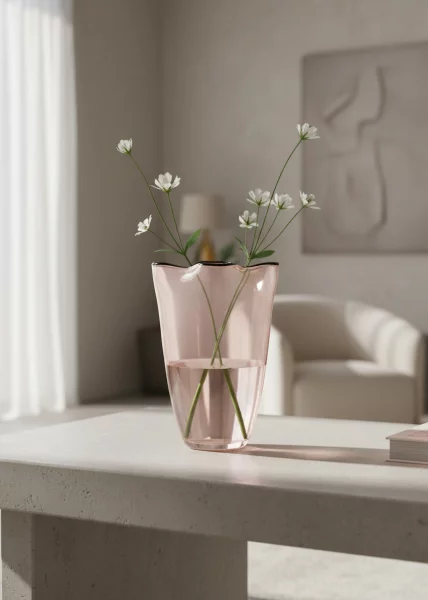 Ваза стекляная Хлоя, 27см, розовая с кантом фото №1