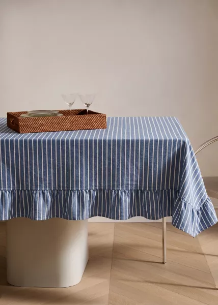 Скатерть с воланами Cruise, 166х216 см, 100% хлопок, синяя в белую полоску