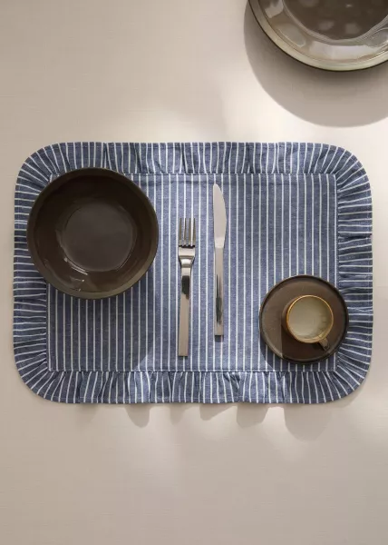 Набор из 2-х салфеток с воланами Cruise, 42х52 см, 100% хлопок, синяя в белую полоску фото №1