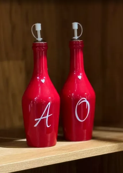 Набор керамических бутылок для масла и уксуса Love Olio, 400 мл, 2 шт., керамика, красный