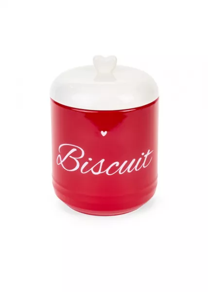 Банка для хранения керамическая Love Biscuit, 1,3 л, керамика, красная/молочная фото №2