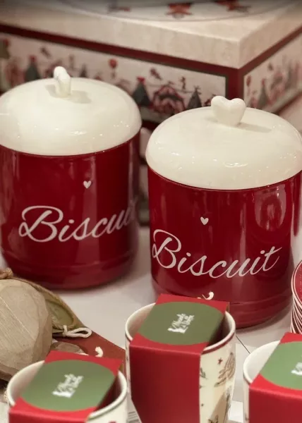 Банка для хранения керамическая Love Biscuit, 1,3 л, керамика, красная/молочная фото №1
