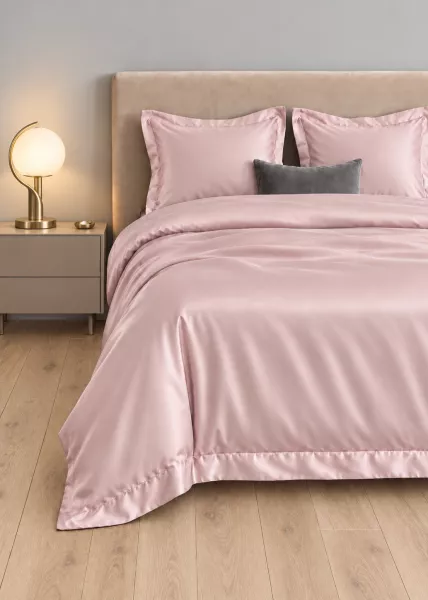 Пододеяльник из сатина, 160х220 (полуторный), с ушками, бледно-розовый, Blush